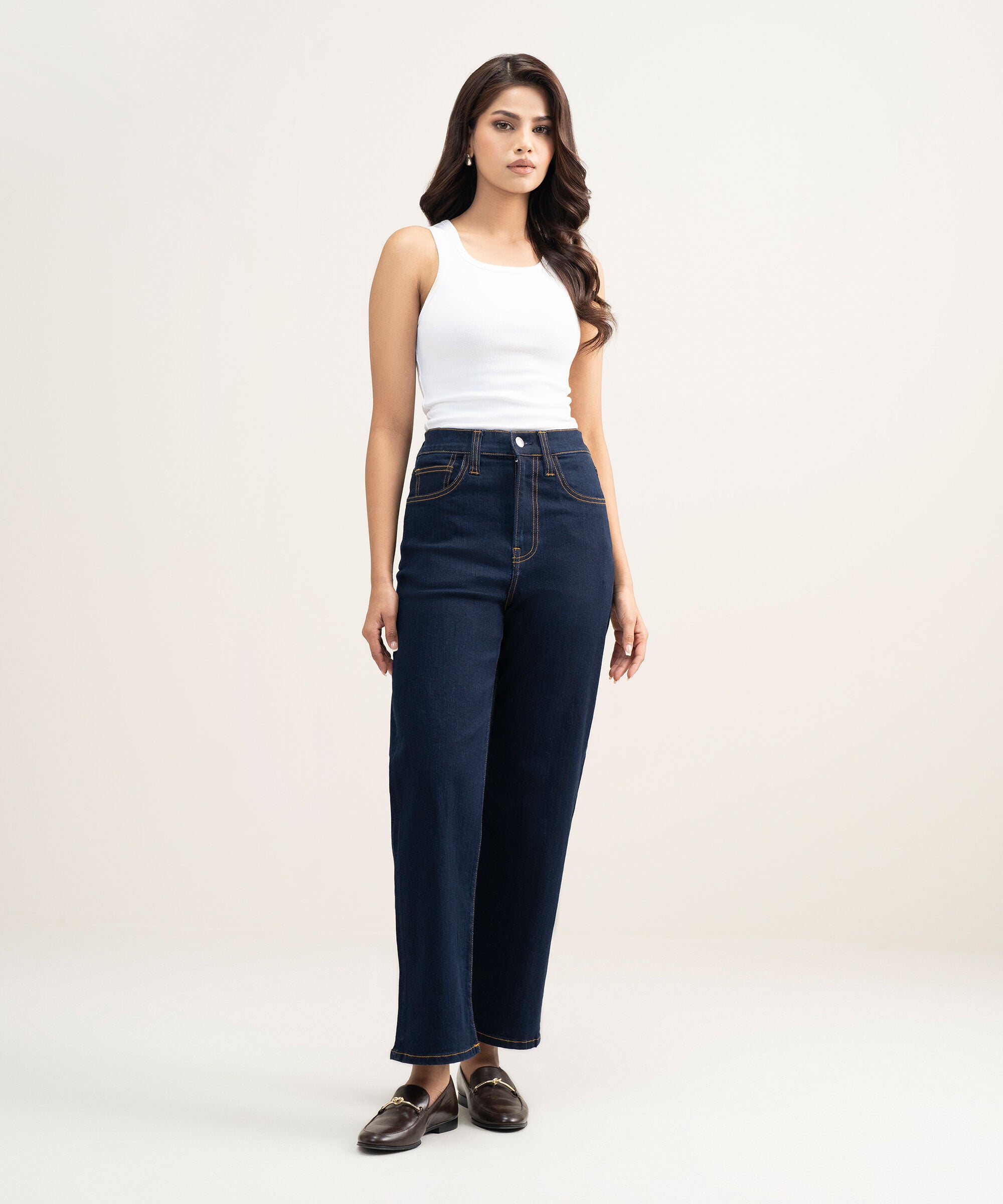 Women's Western Wear Blue High Rise Ankle Straight Jeans