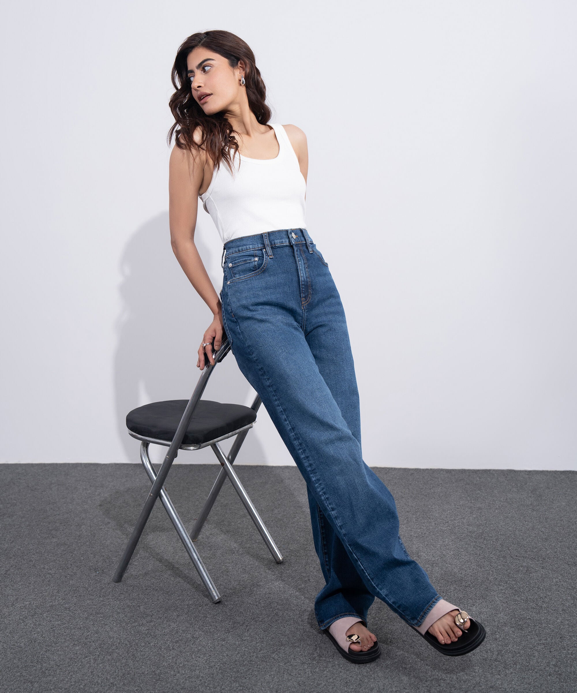 Women's Western Dark Blue Wash High Rise Straight Jeans