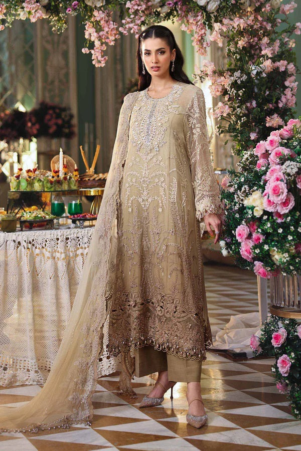 Maria B MPC-26-103-OLIVE GOLD Luxury Embroidered Chiffon 3Pc Unstitched / Stitched Suit PA-143