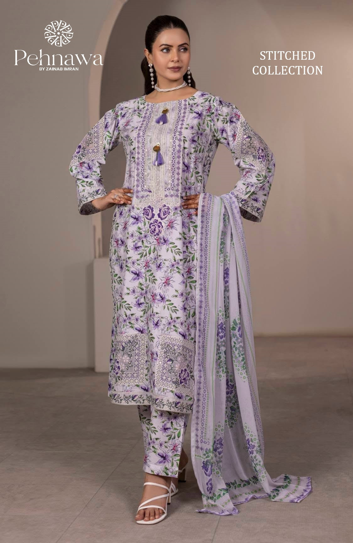 Pehnawa Luxury Lawn Embroidered Stitched 3PC Suit - PA-0009