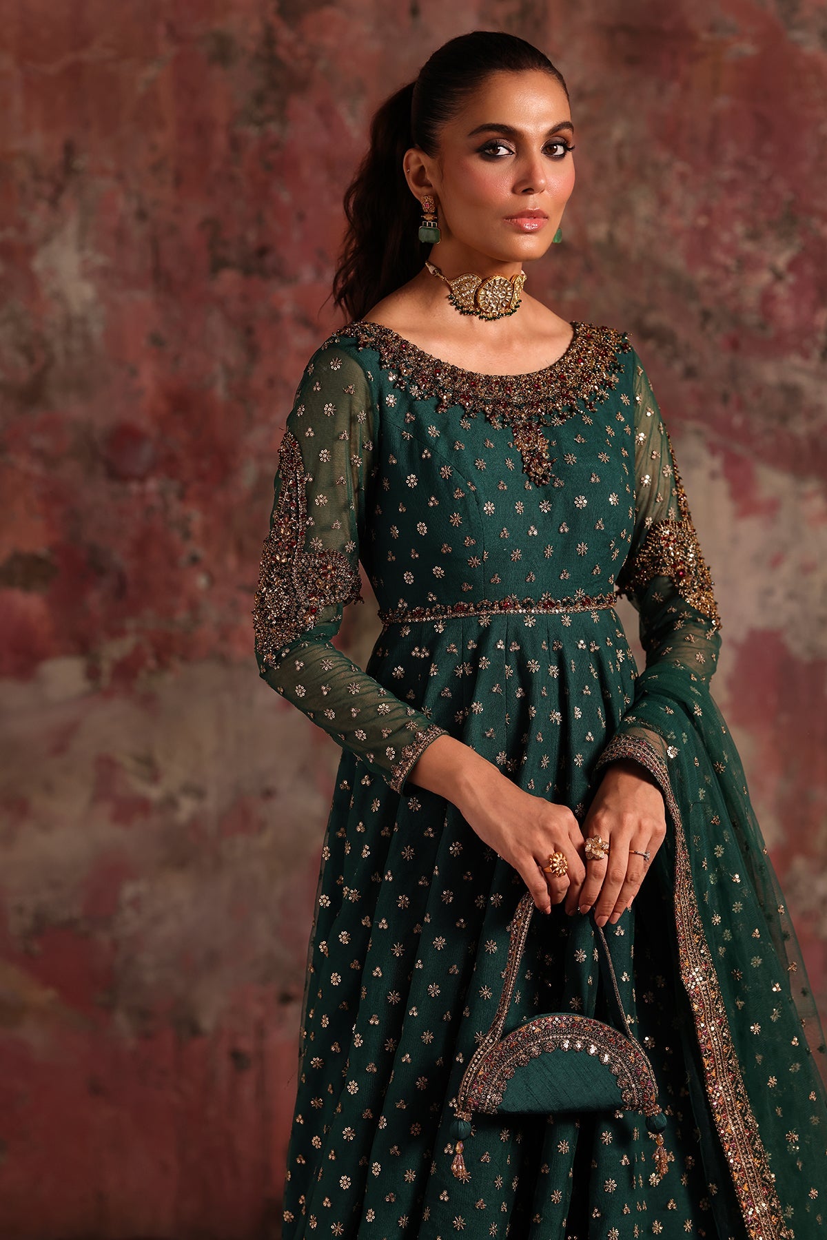 2-PC Embroidered Net Pishwas Suit stm-5-08
