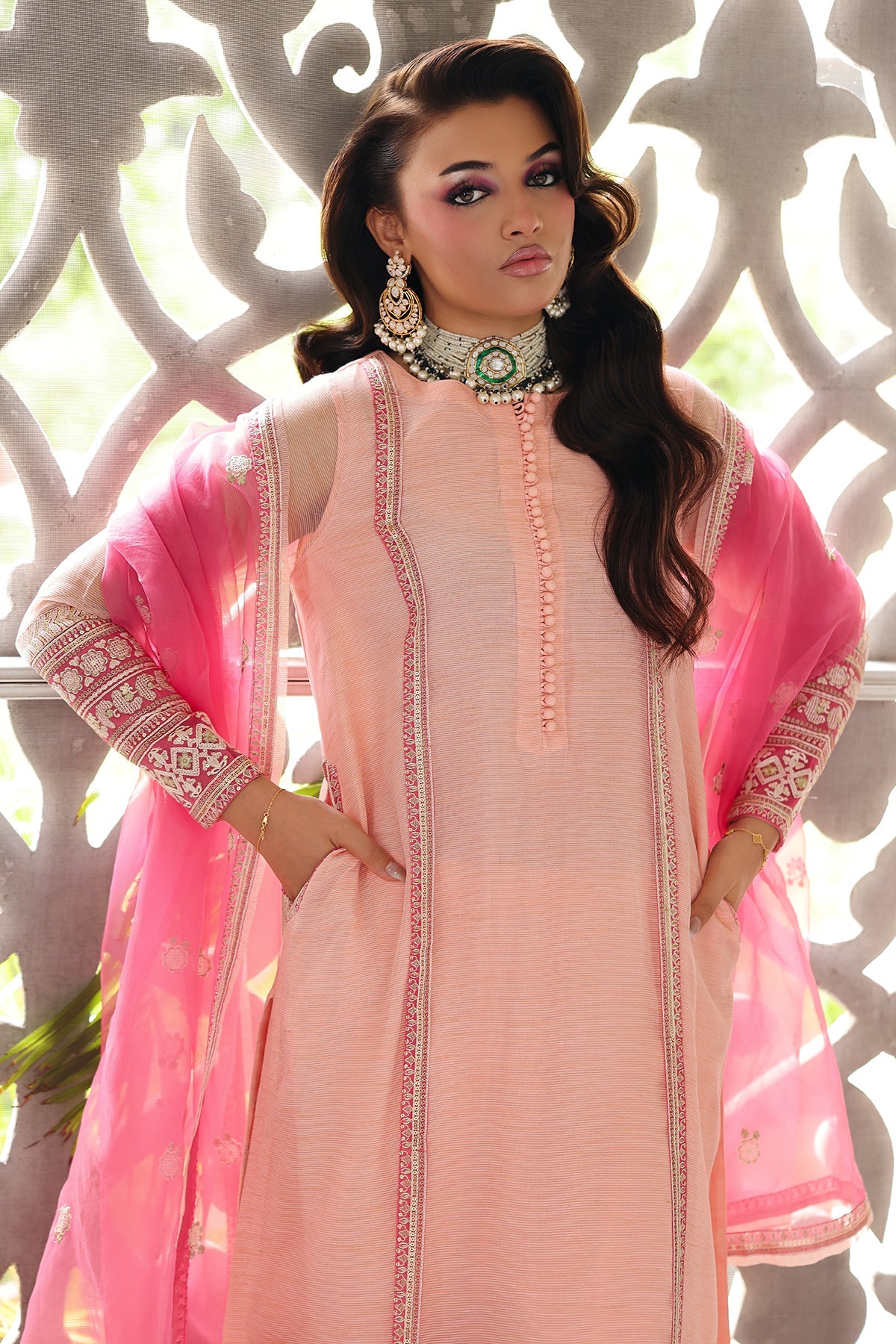 3-PC Embroidered Cotton Net CMA-5-235
