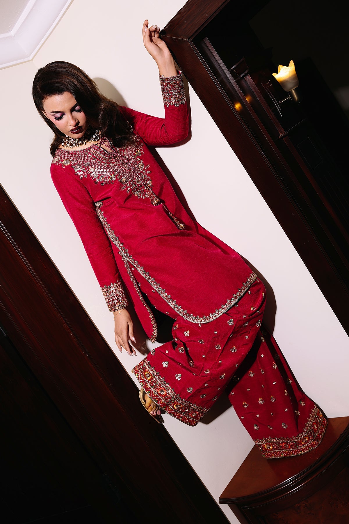 3-PC Embroidered Raw-Silk Suit CMA-5-093