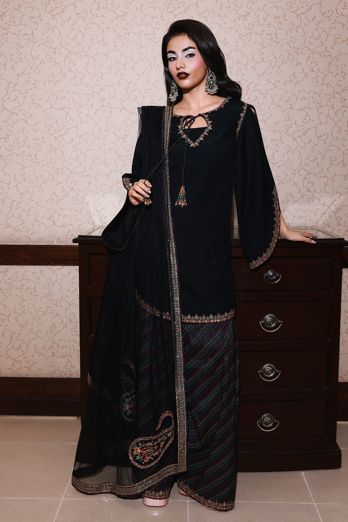 3-PC Embroidered Raw-Silk Suit CMA-5-084