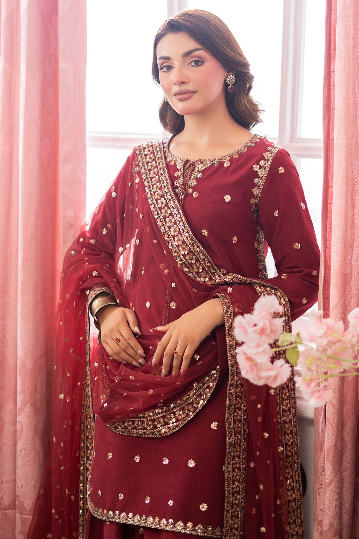 3-PC Embroidered Raw-Silk Suit CMA-5-077