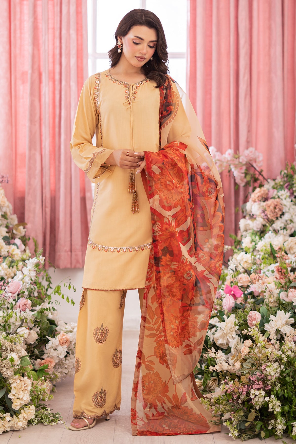 3-PC Embroidered Raw-Silk Suit CMA-5-80