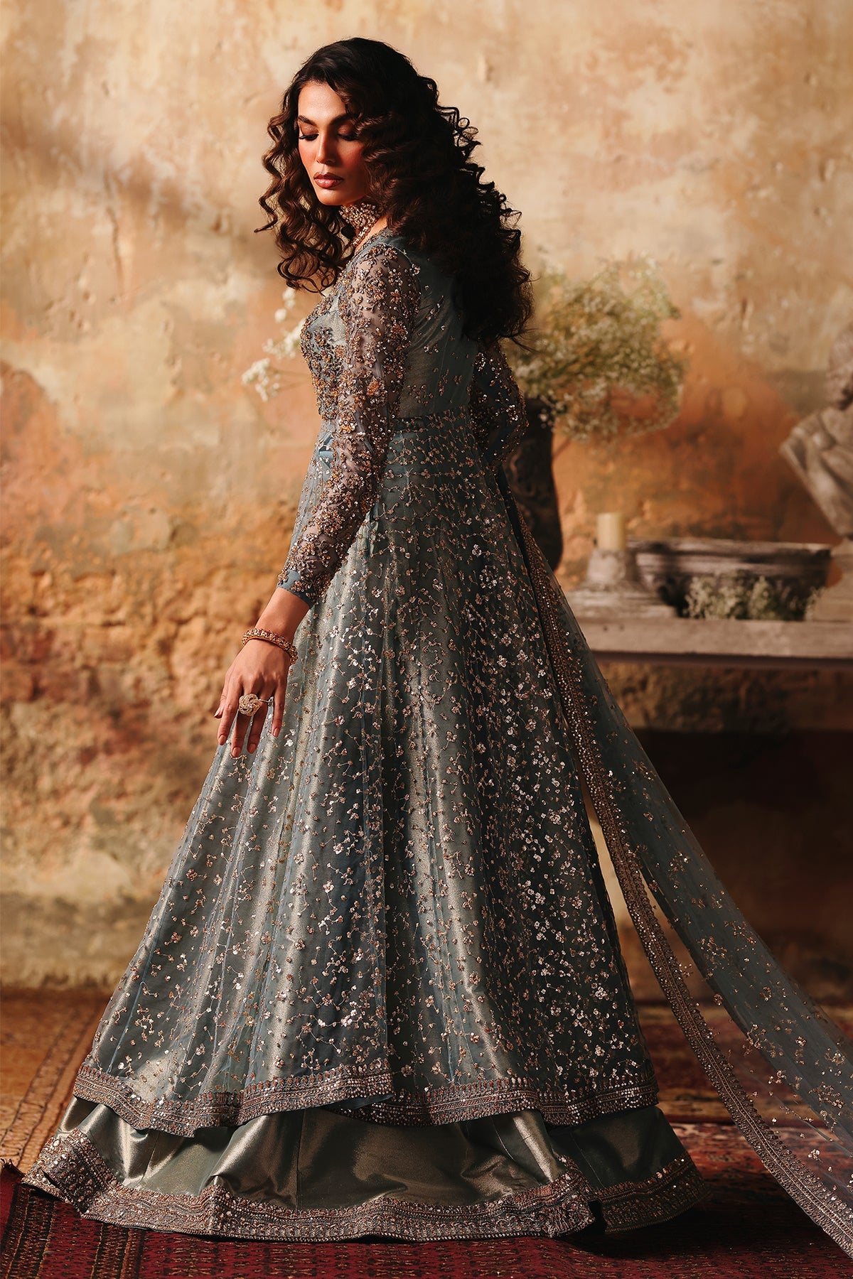 3-PC Embroidered Net STM-5-014 - BLUE