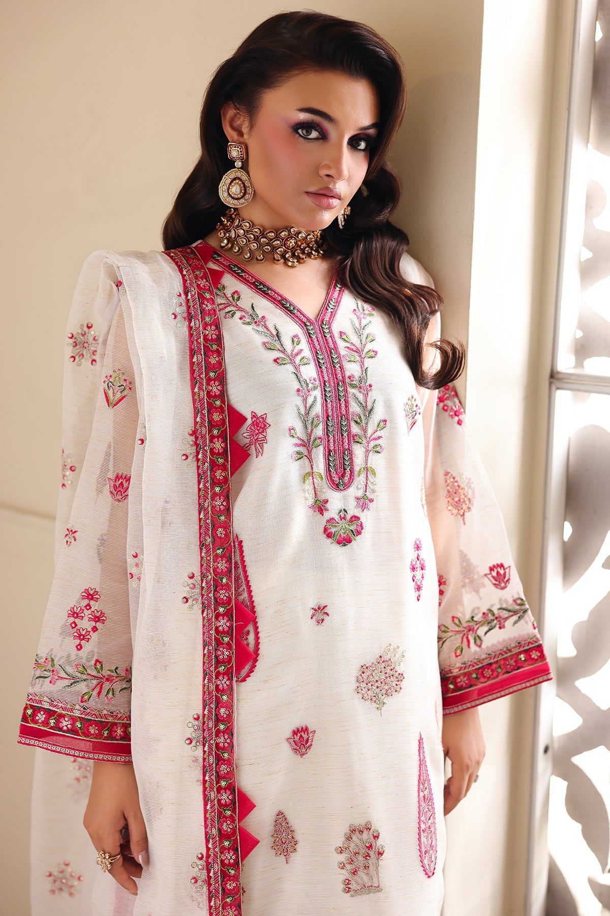 3-PC Embroidered Cotton Net CMA-5-237