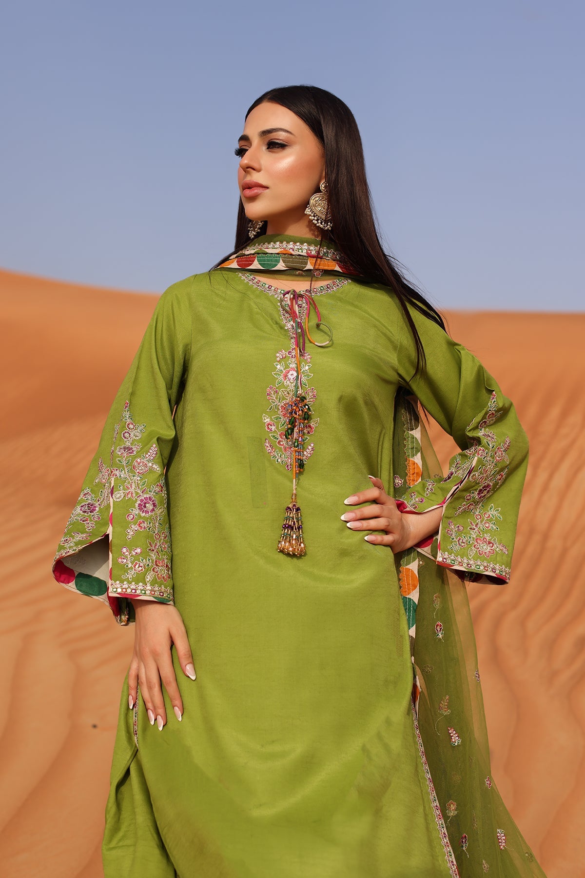3-PC Embroidered Raw-Silk Suit CMA-5-105