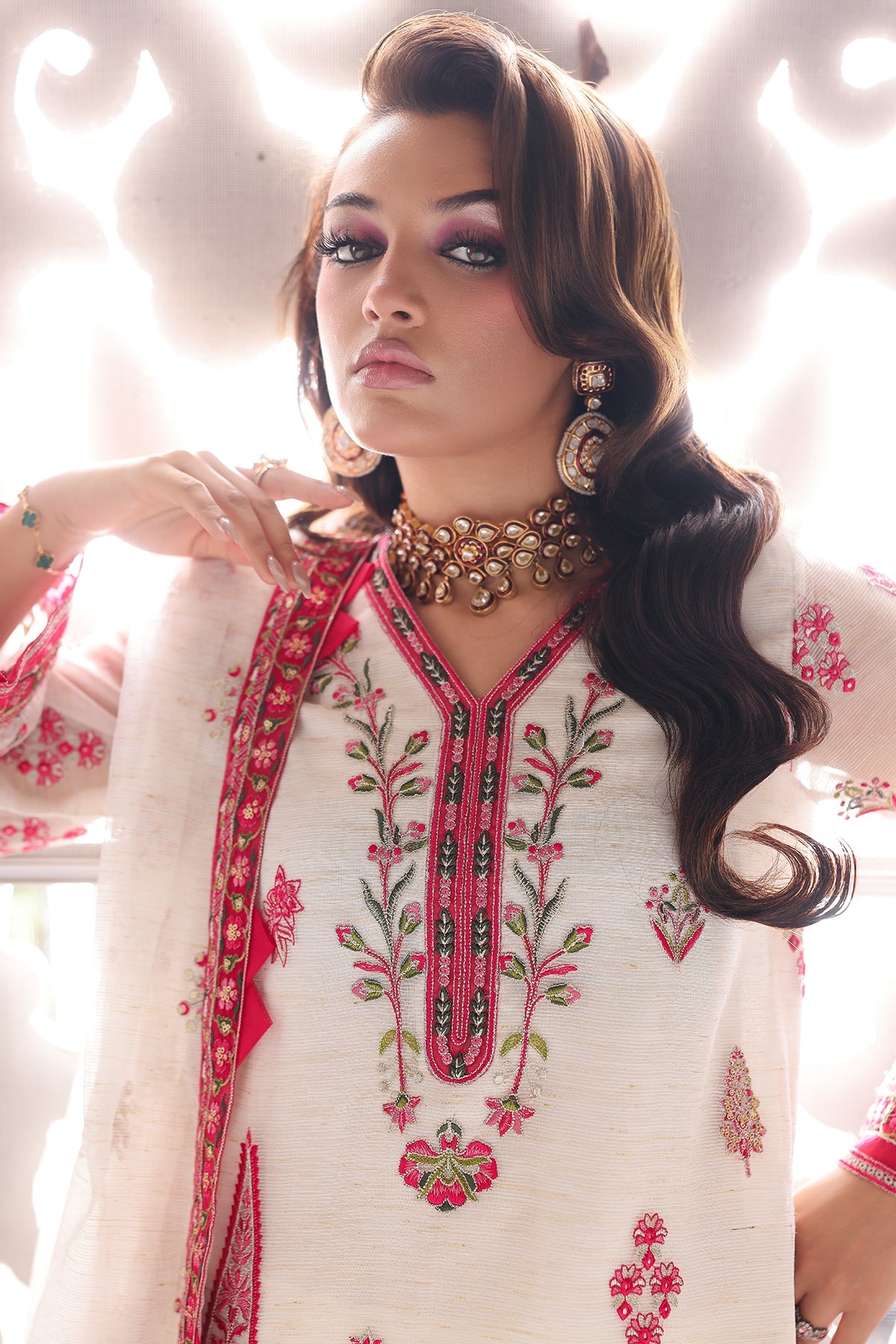 3-PC Embroidered Cotton Net CMA-5-237