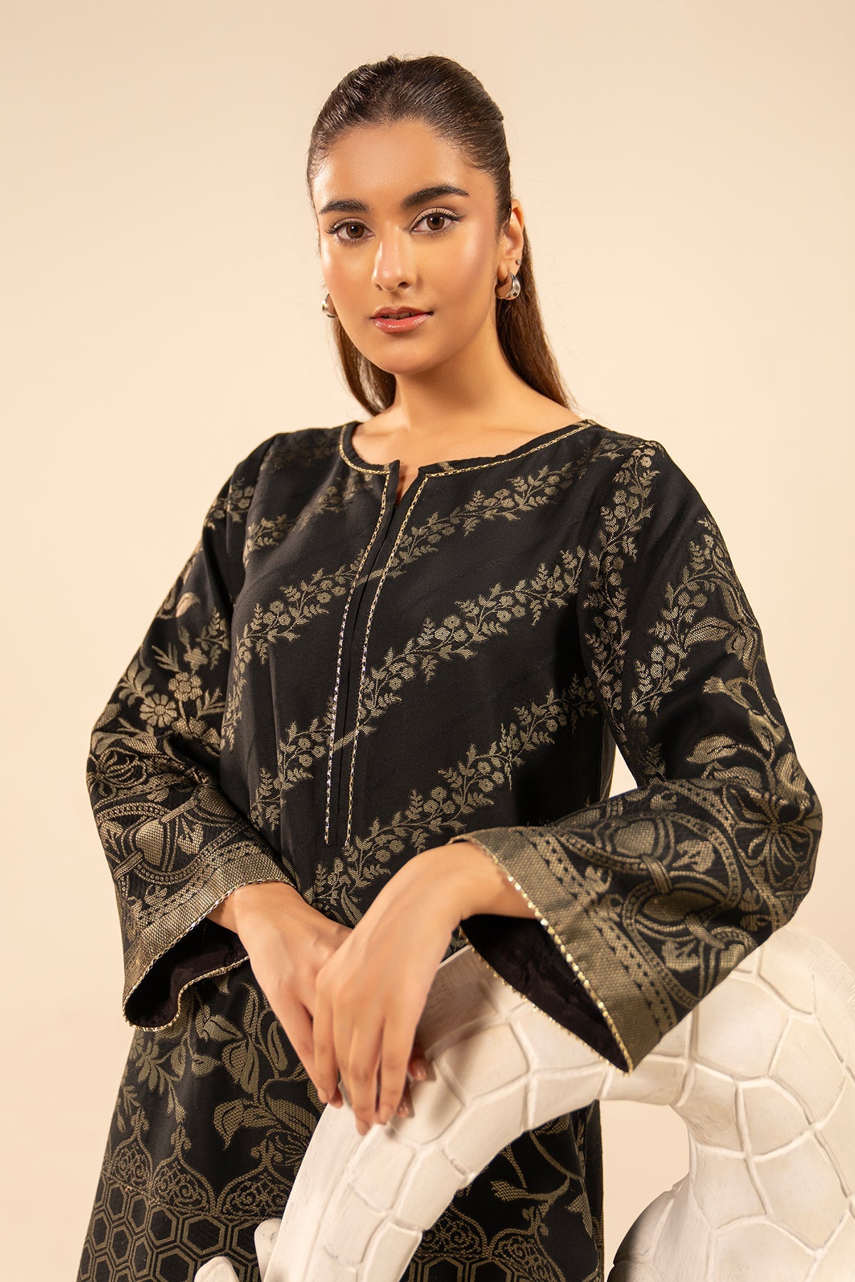 2-PC Printed staple jacquard shirt with cotton trouser CPM-5-302S