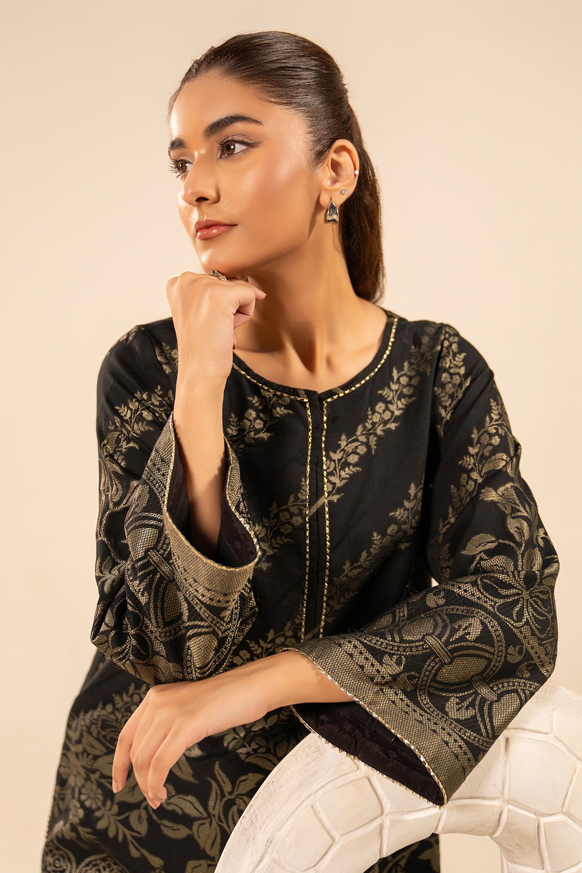 2-PC Printed staple jacquard shirt with cotton trouser CPM-5-302S