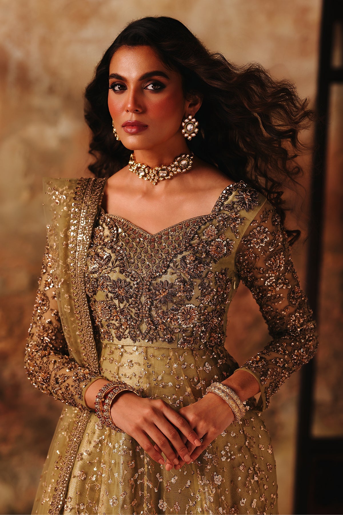 3-PC Embroidered Net STM-5-07 - Pistachio green