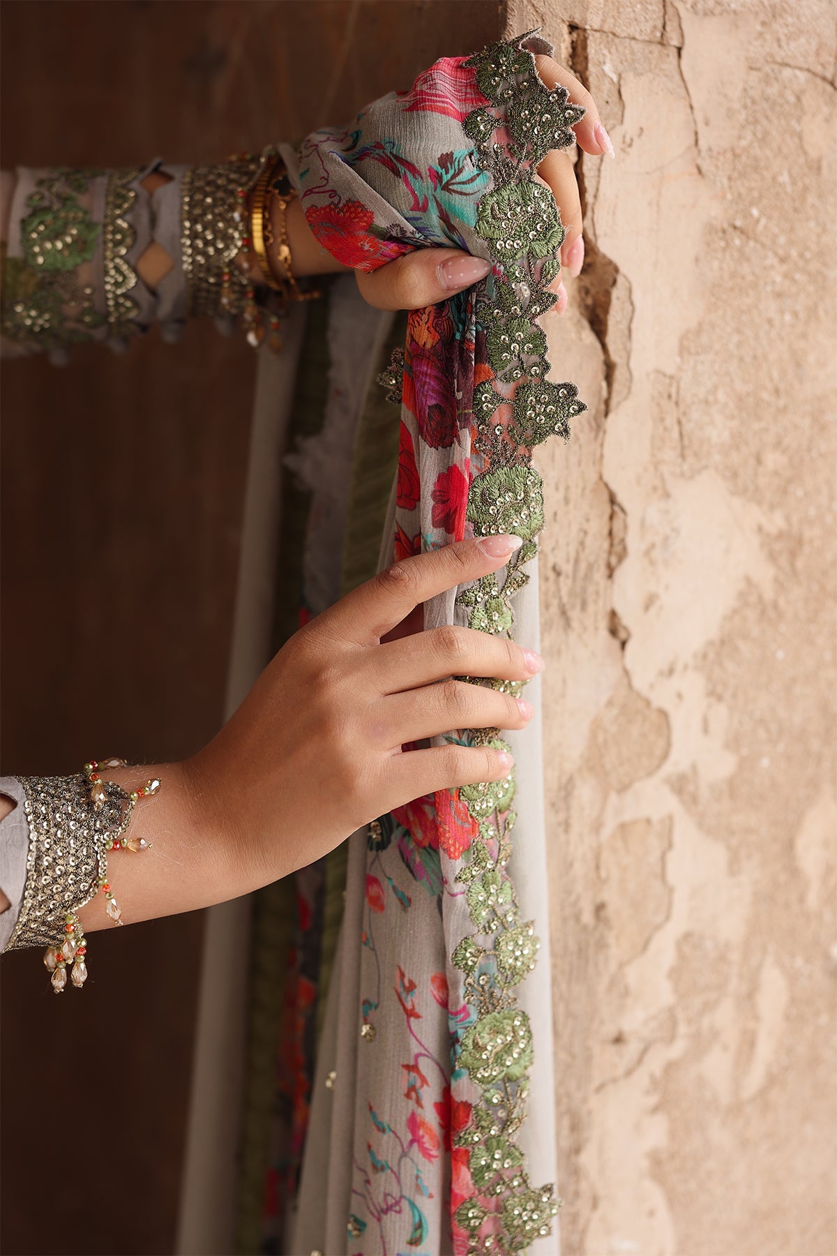 3-pc Unstitched Embroidered Printed Chiffon Collection VSL25-46