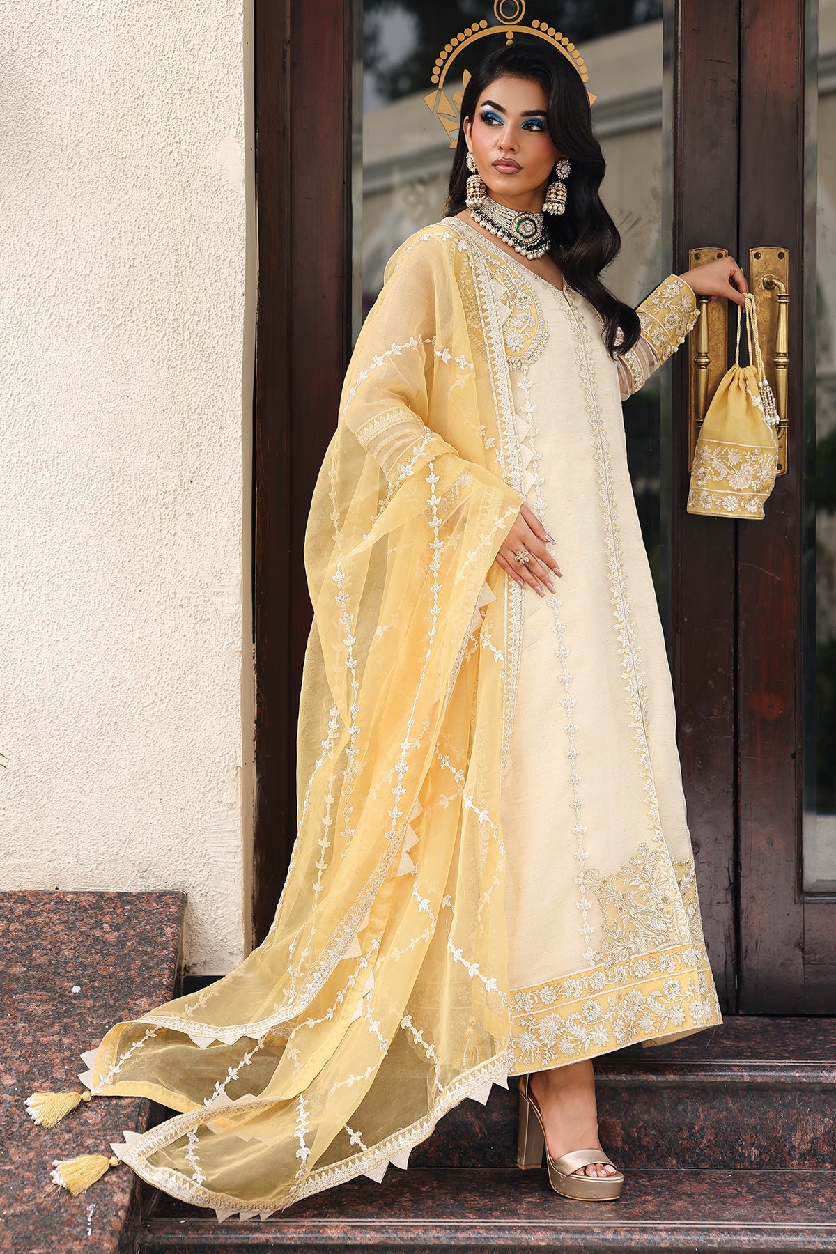 3-PC Embroidered Cotton Net CMA-5-240