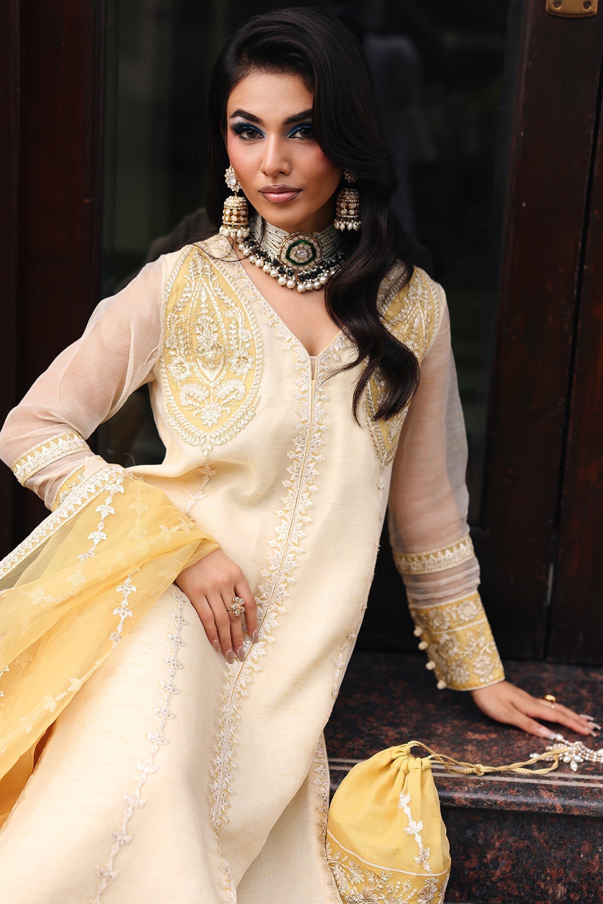 3-PC Embroidered Cotton Net CMA-5-240