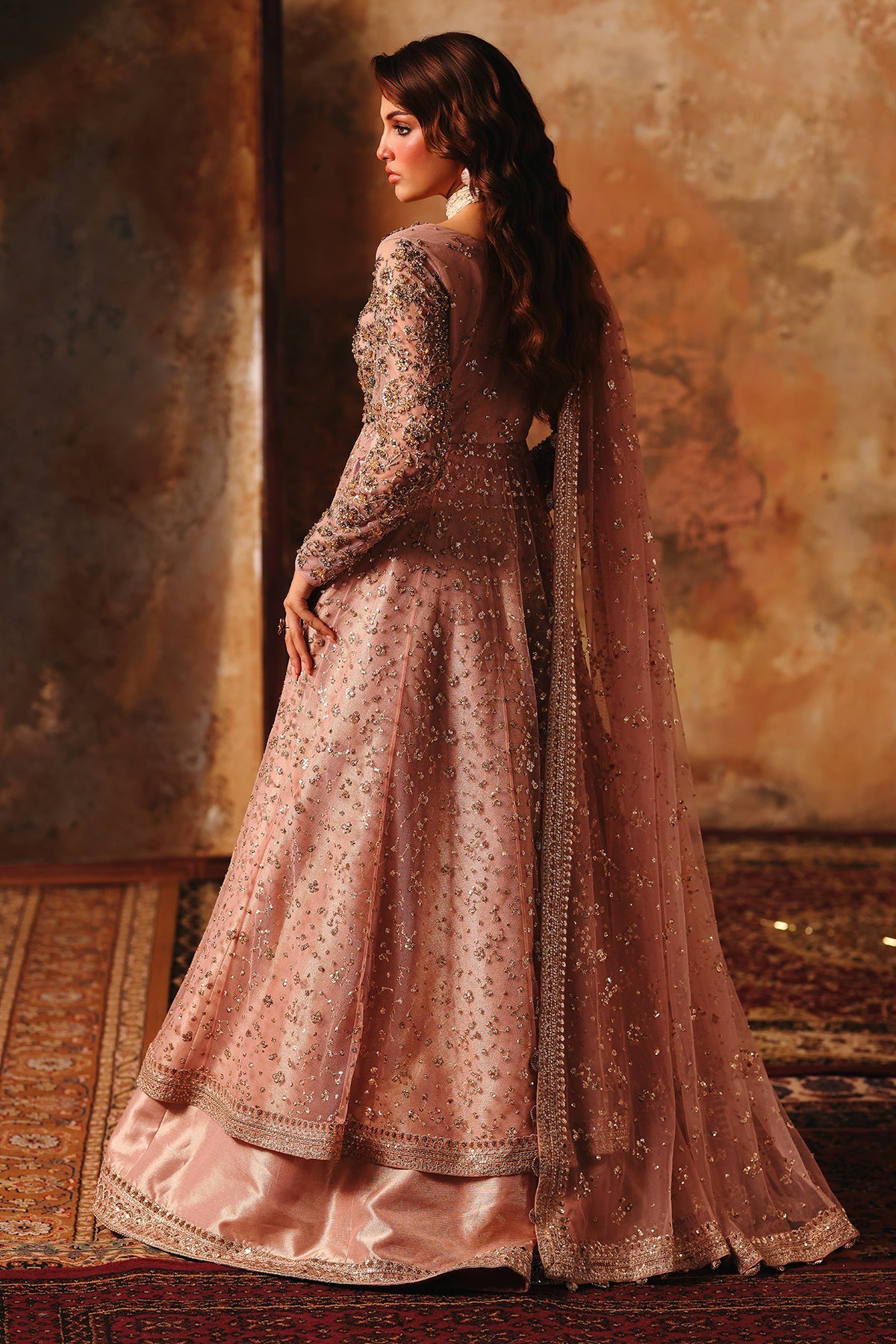 3-PC Embroidered Net STM-5-06- Rose Gold