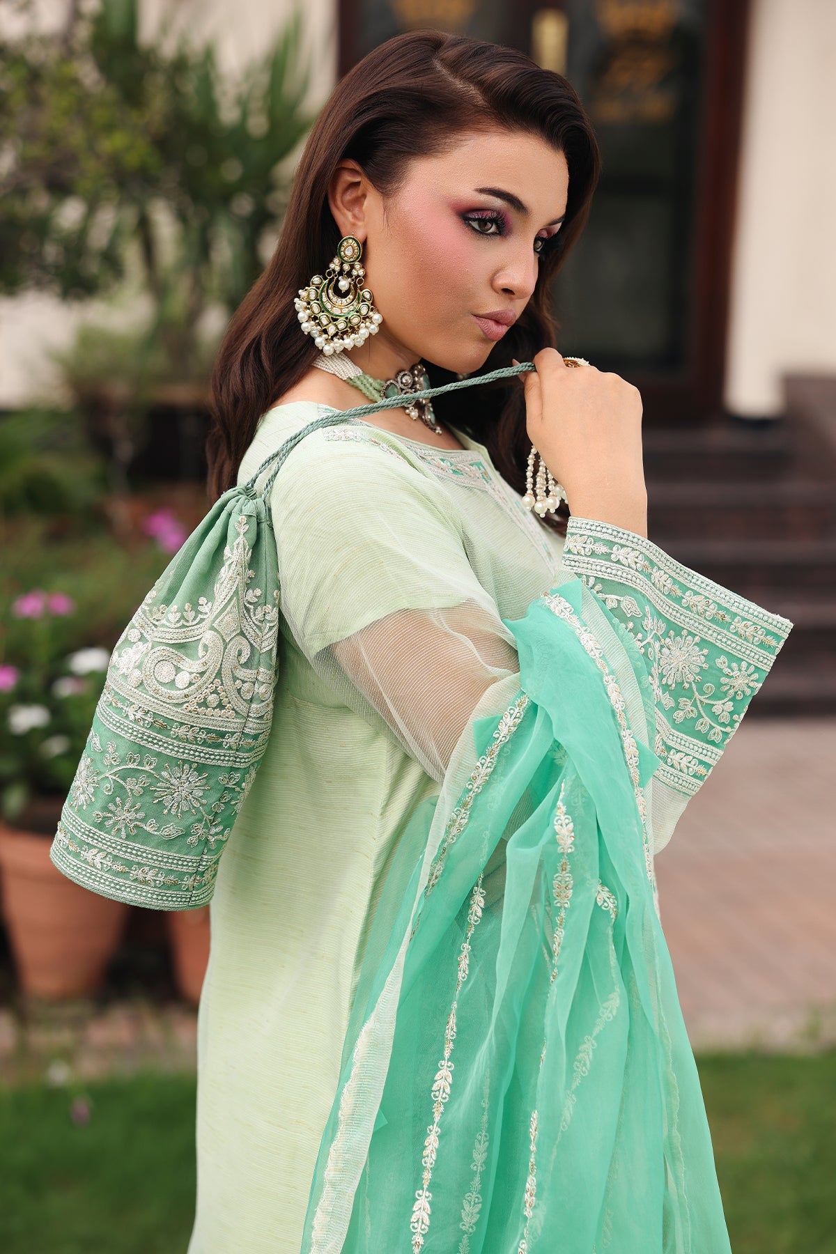 3-PC Embroidered Cotton Net CMA-5-234
