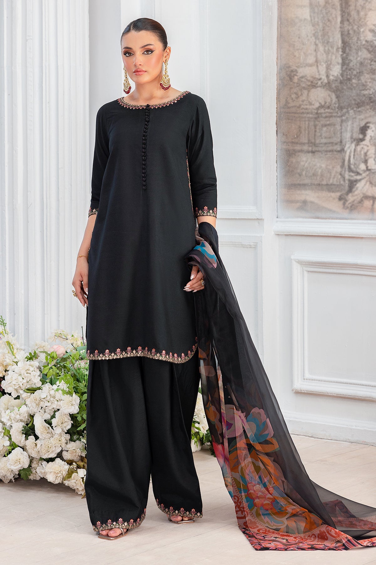 3-PC Embroidered Raw-Silk Suit CMA-5-102