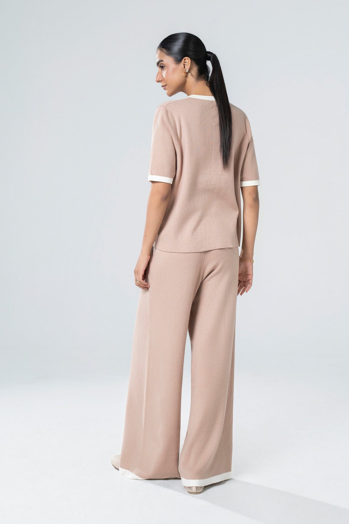 Contrast Piping Sweater Set