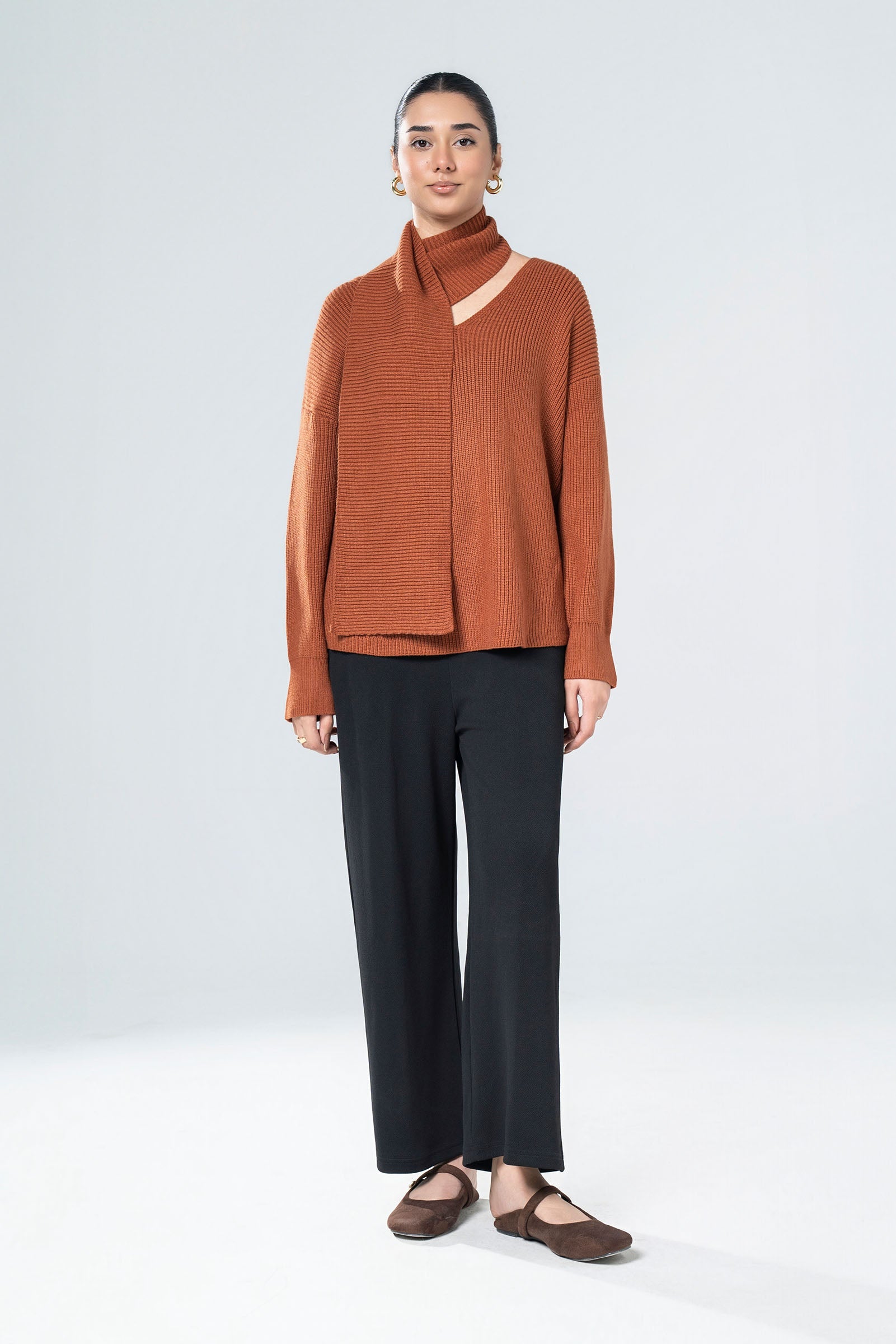 Scarfed Knit Sweater