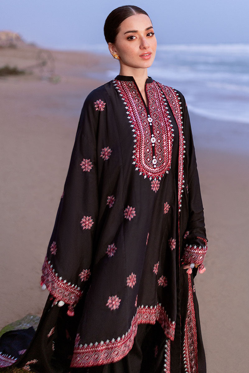 RAVEN FOLK-3PC SATIN EMBROIDERED SUIT