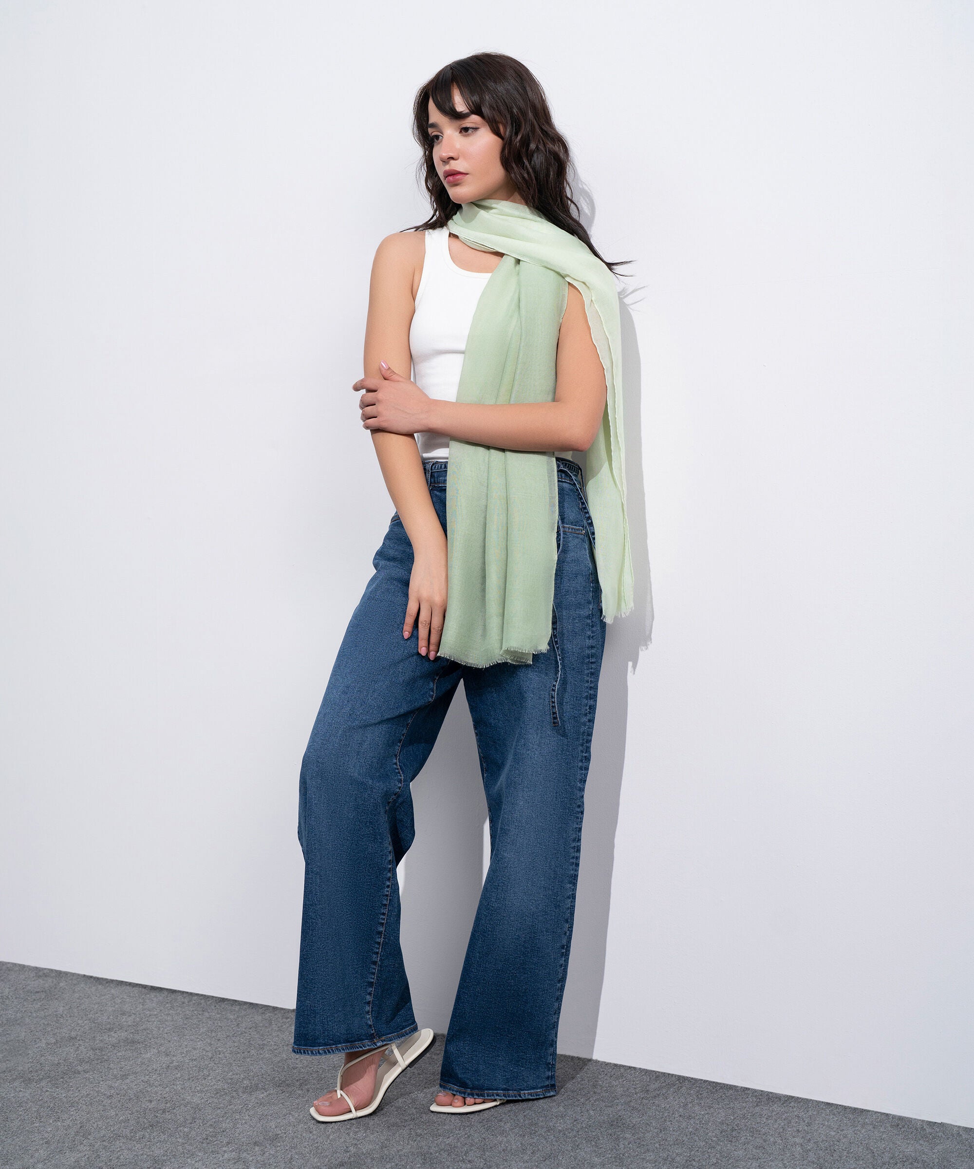 Women's Western Light Green Print Rectangular Scarf