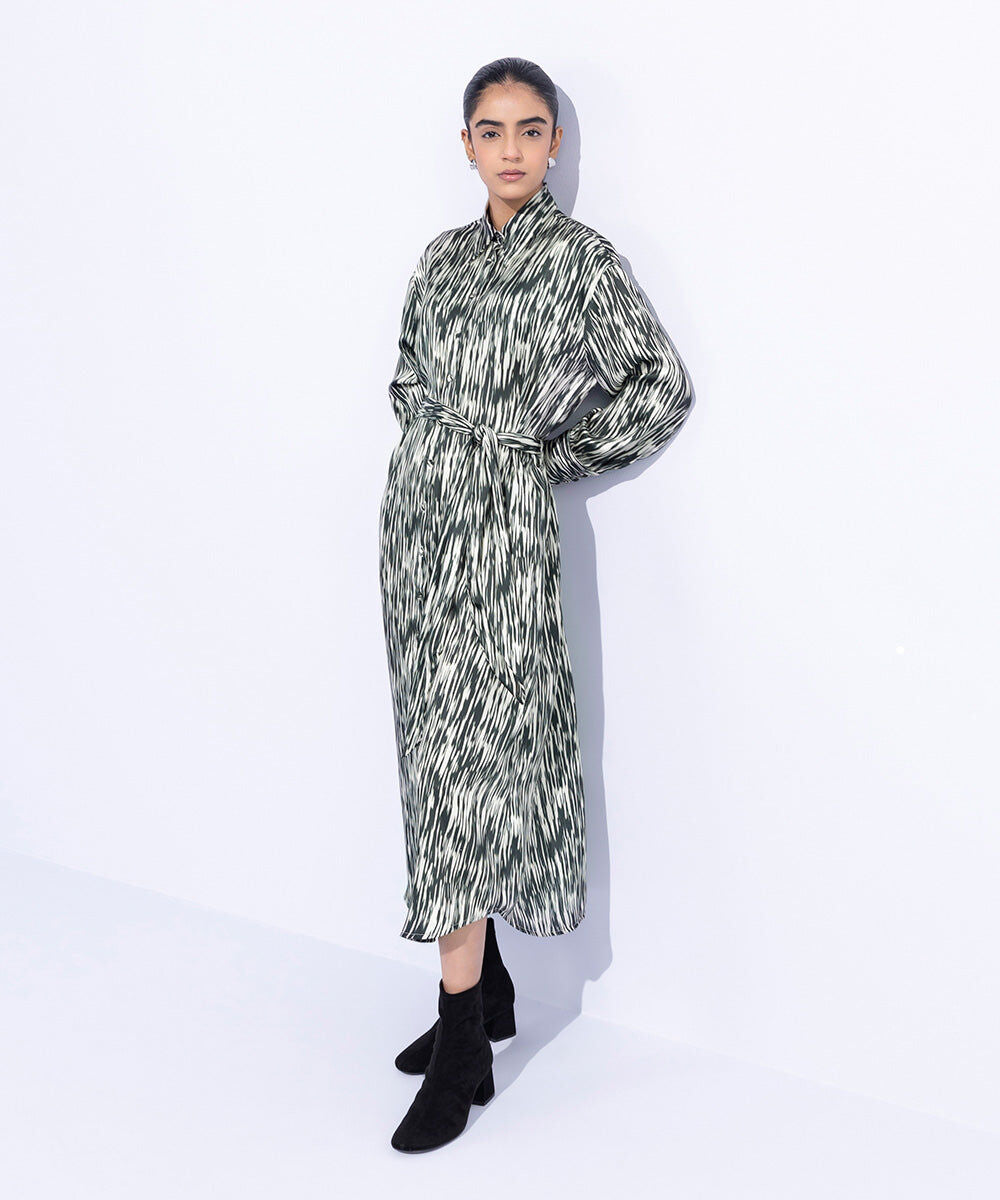 Woman - Multi Silky Printed Dress with Belt
