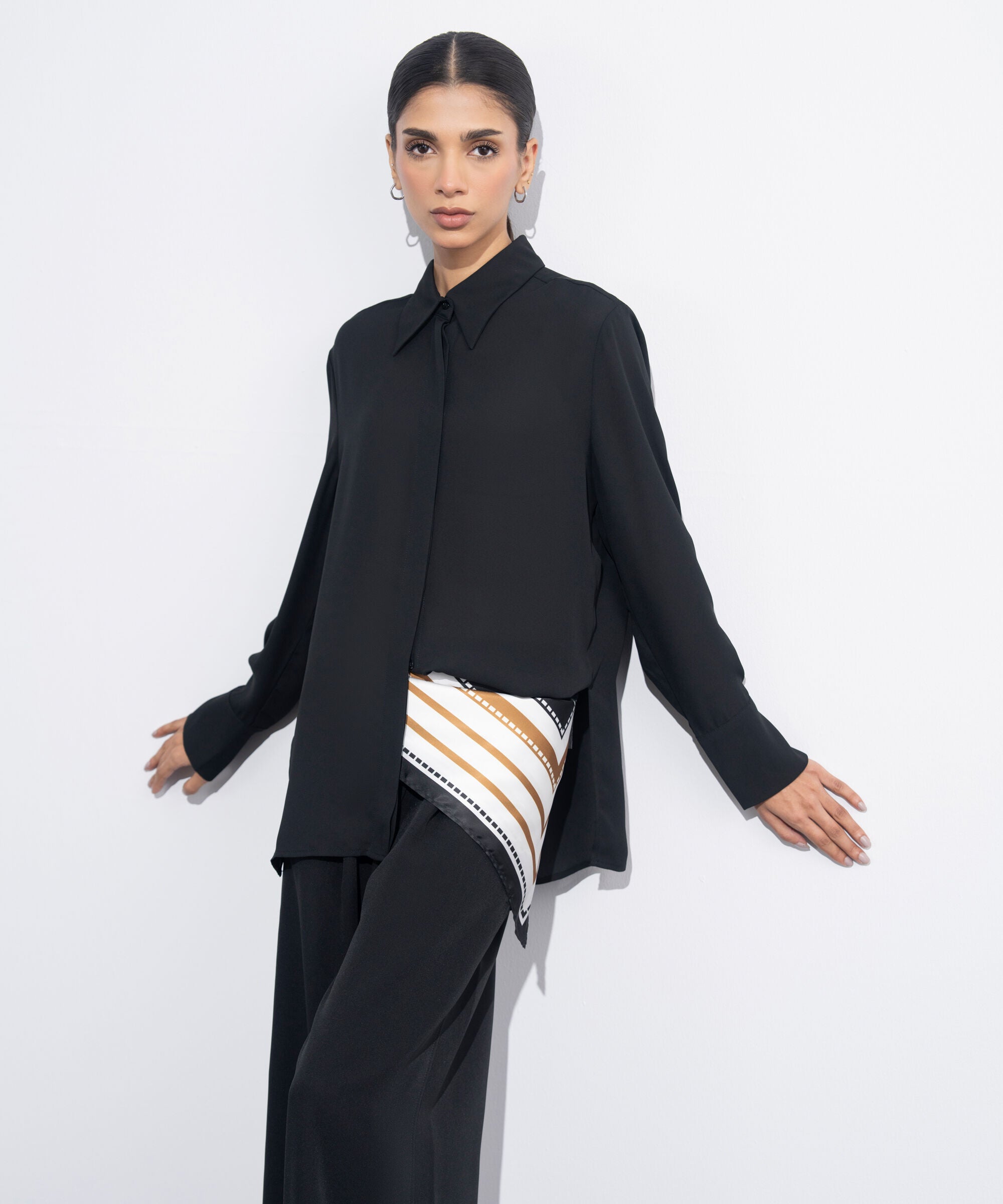 Women's Western Wear Black Button Through Sheer Shirt