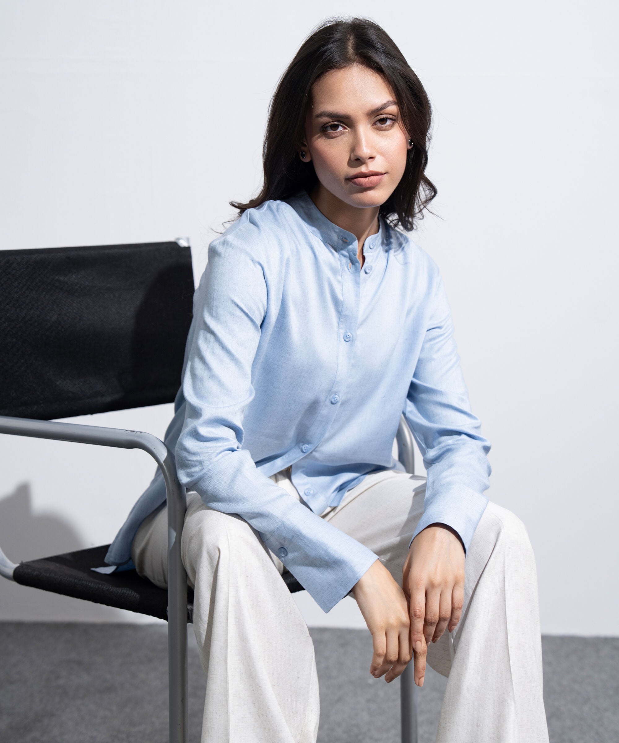 Women's Western light Blue Regular-Fit Button Through Shirt