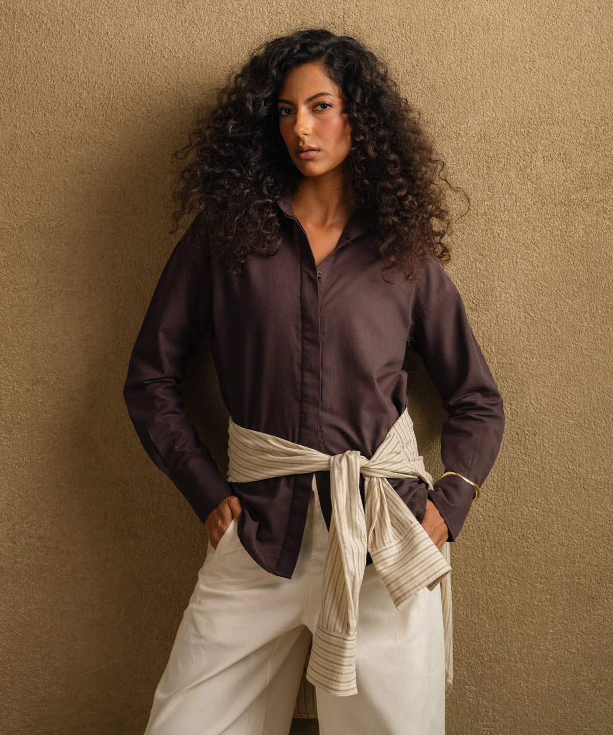 Button-Through Linen Blend Shirt WTOPV0726030
