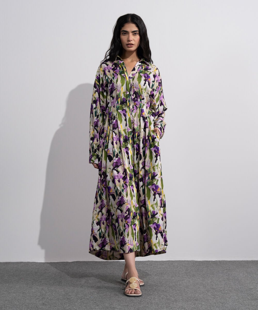 Printed Dress With Pleats WTOPV0826028