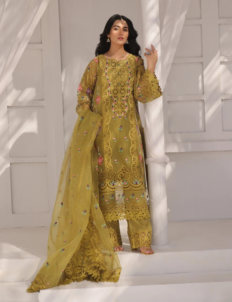 Aneelas Luxury Organza Embroidered 3 Piece Unstitched