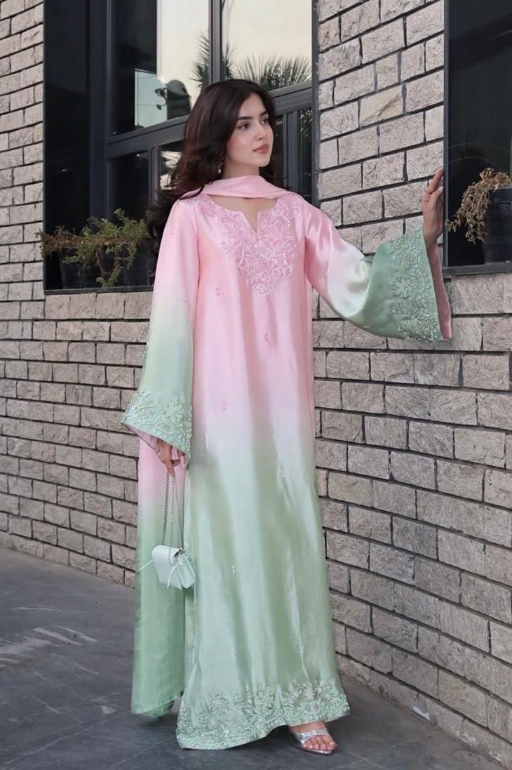 Kaida Tie N Die Luxury Silk Embroidered 3Pc Unstitched Suit Amani Kaftan PA-0031