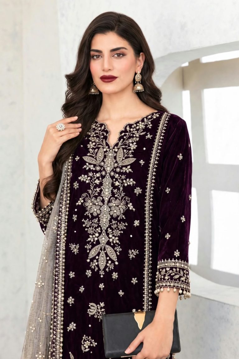 Tawakkal Luxury Velvet Embroidered 3Pc Unstitched Suit PA-256