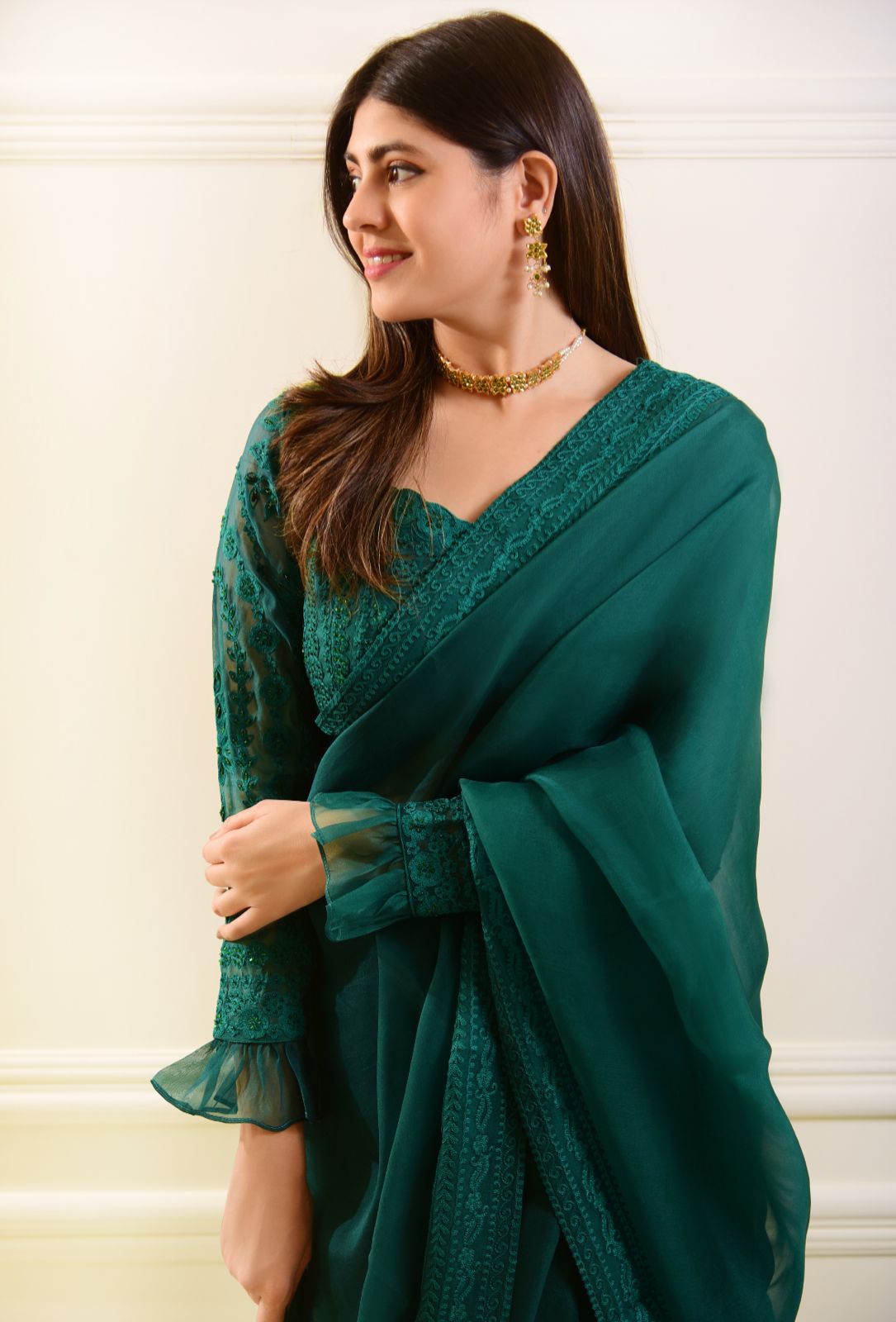 Poison Green Saree