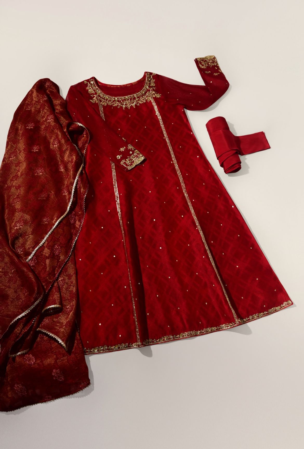 Maroon Embossed Anarkali