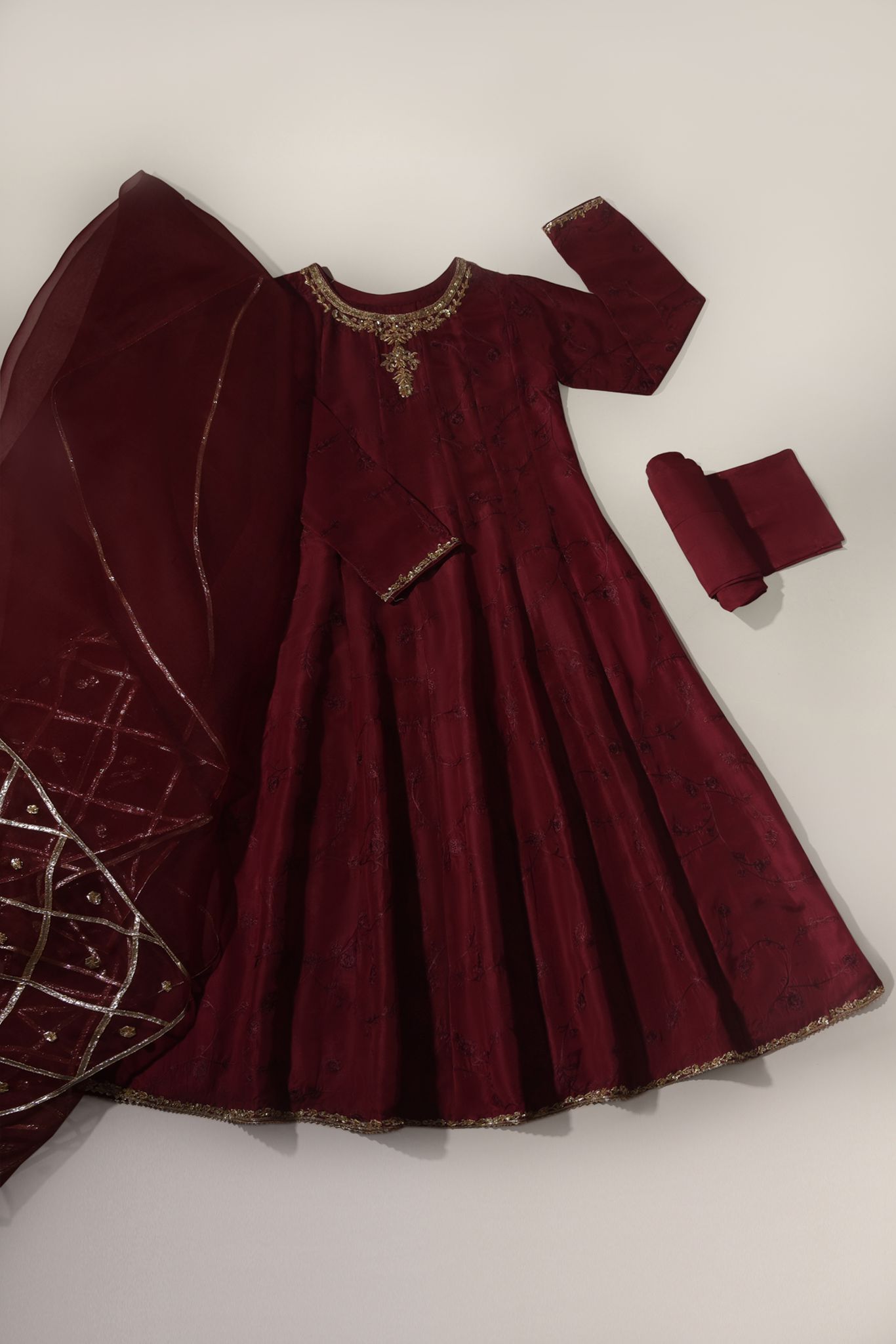 Maroon Embroidered Kalidaar