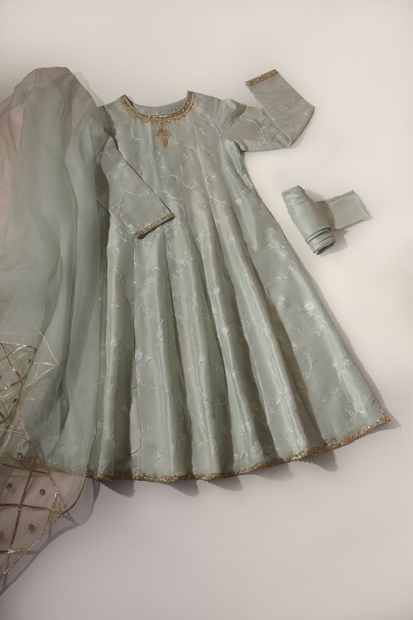 Mint Embroidered Kalidaar