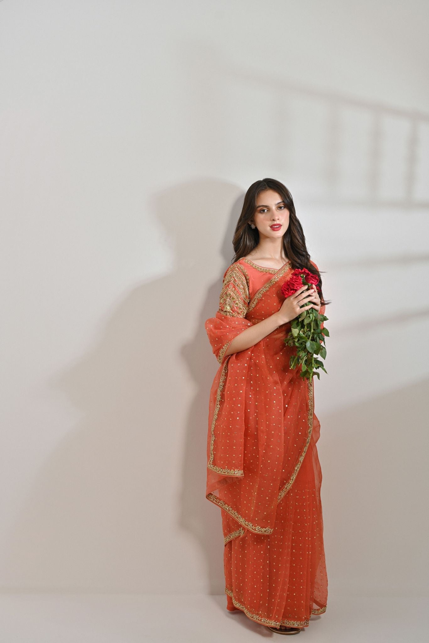 Coral Organza Saree