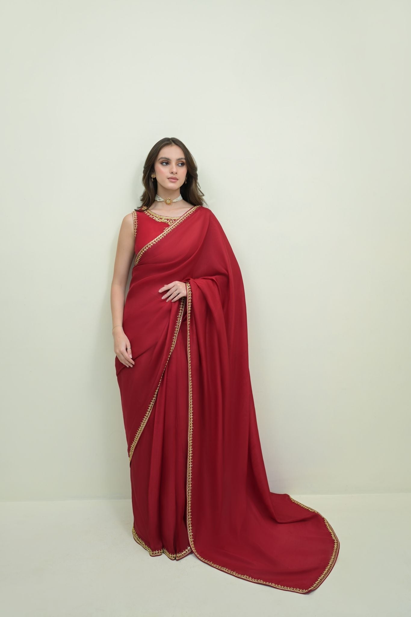 Maroon Saree Mahnoor