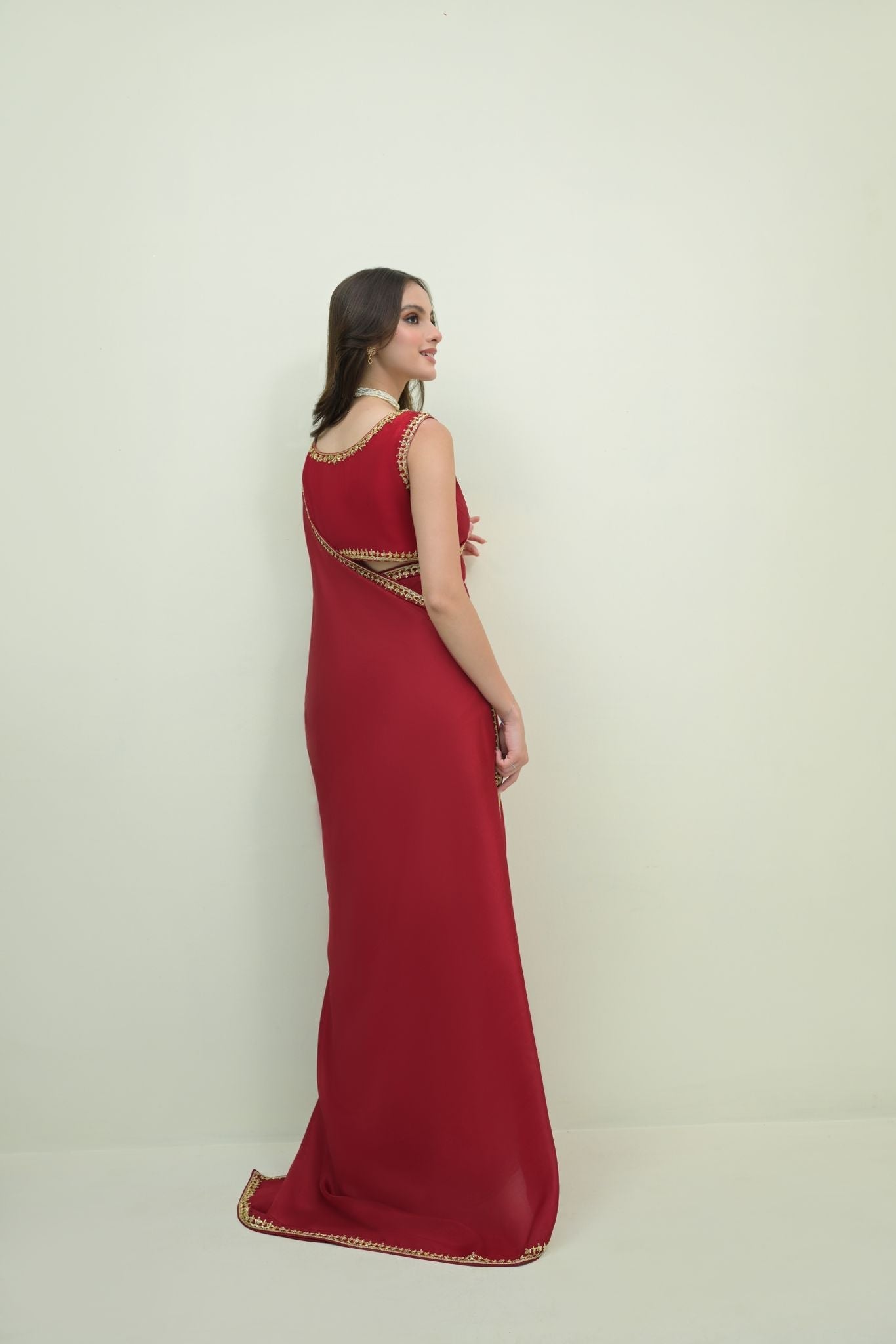 Maroon Saree Mahnoor