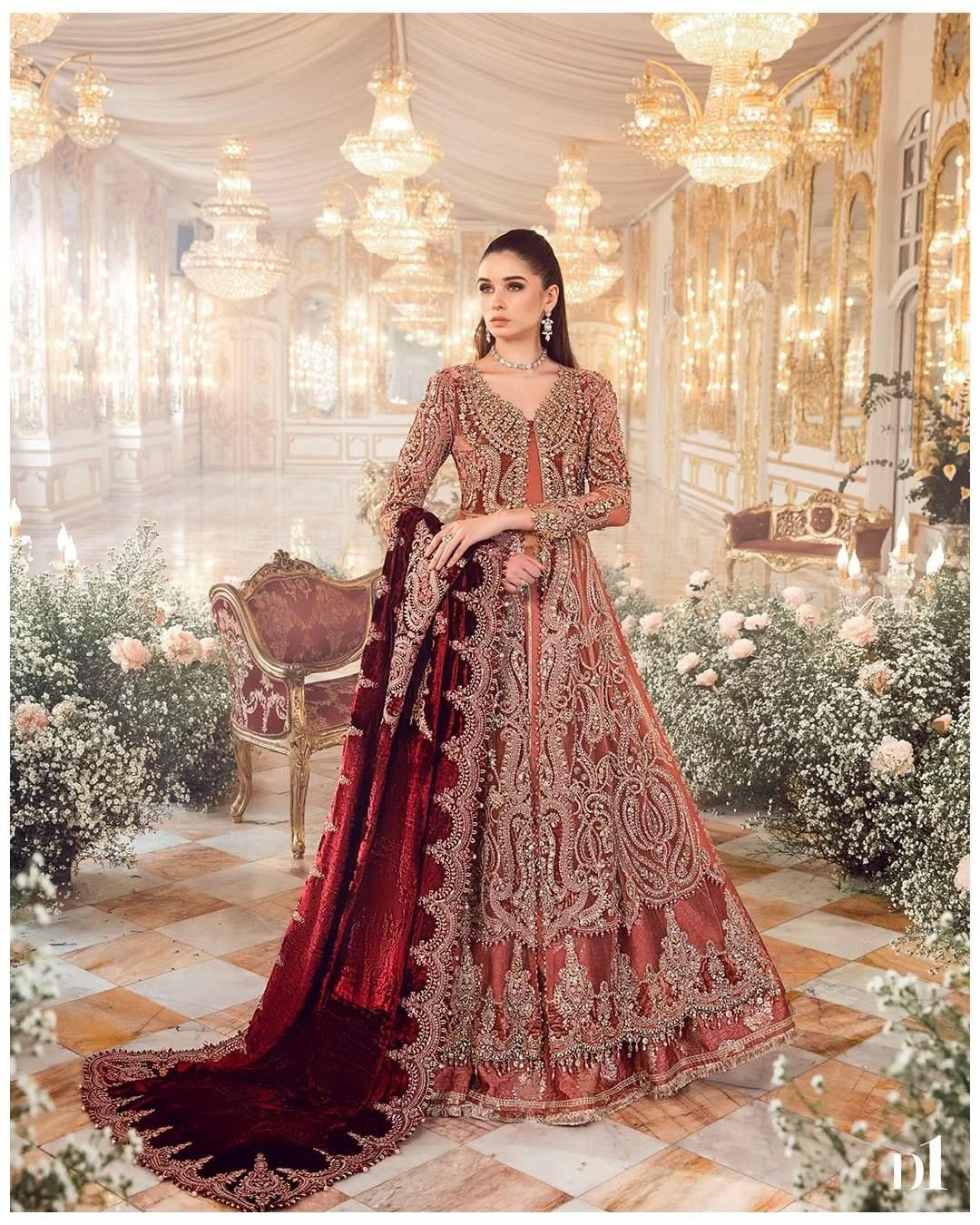 Maria B – Mbroidered Salmon and Maroon Style