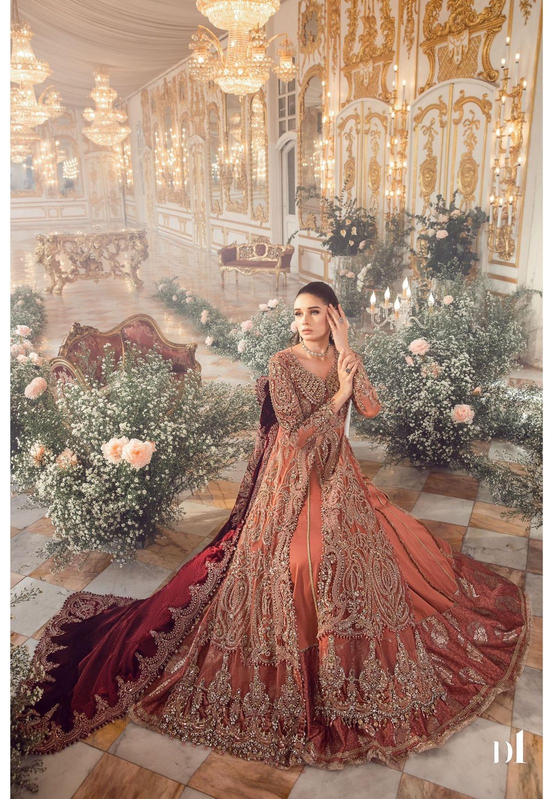 Maria B – Mbroidered Salmon and Maroon Style
