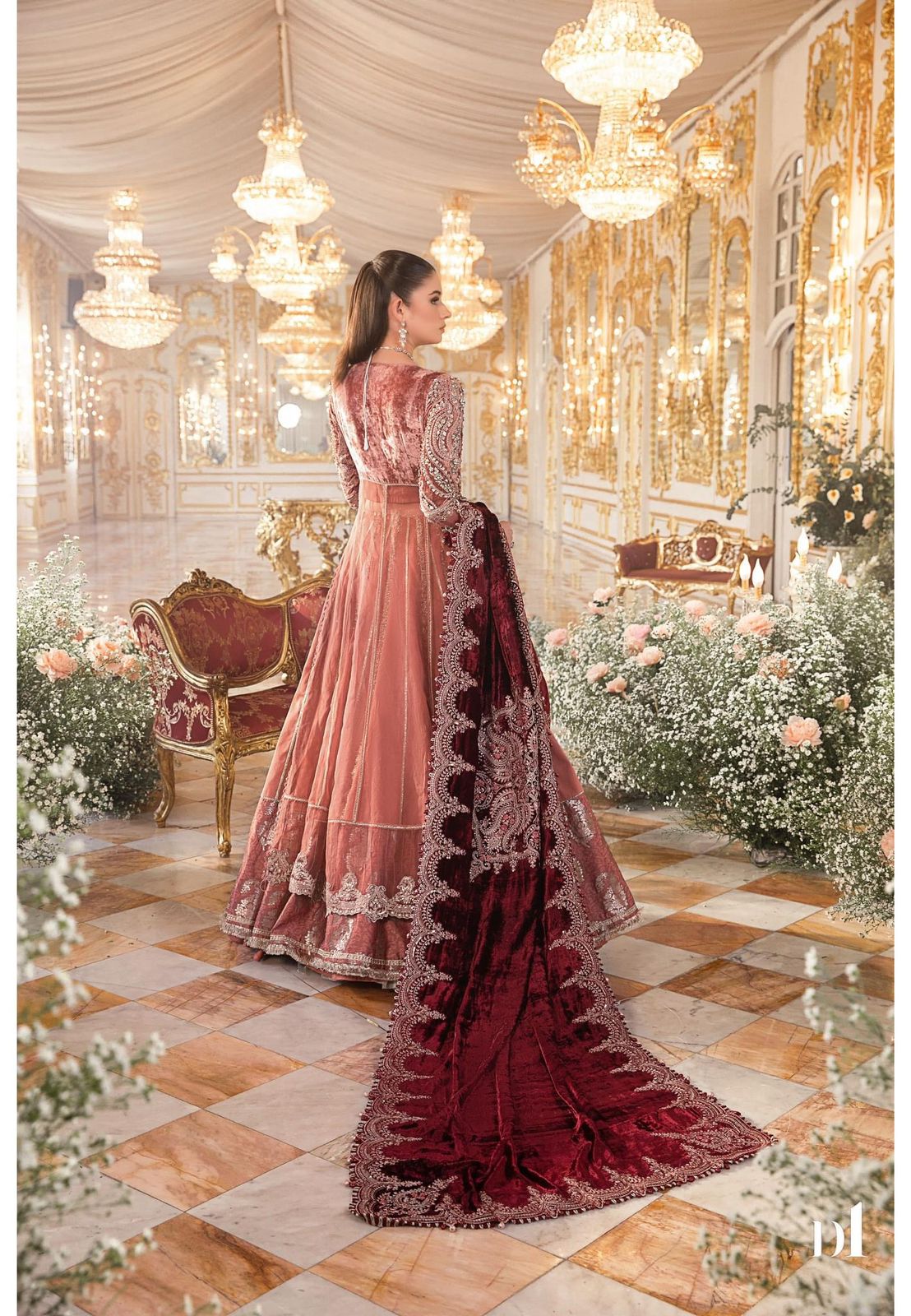 Maria B – Mbroidered Salmon and Maroon Style