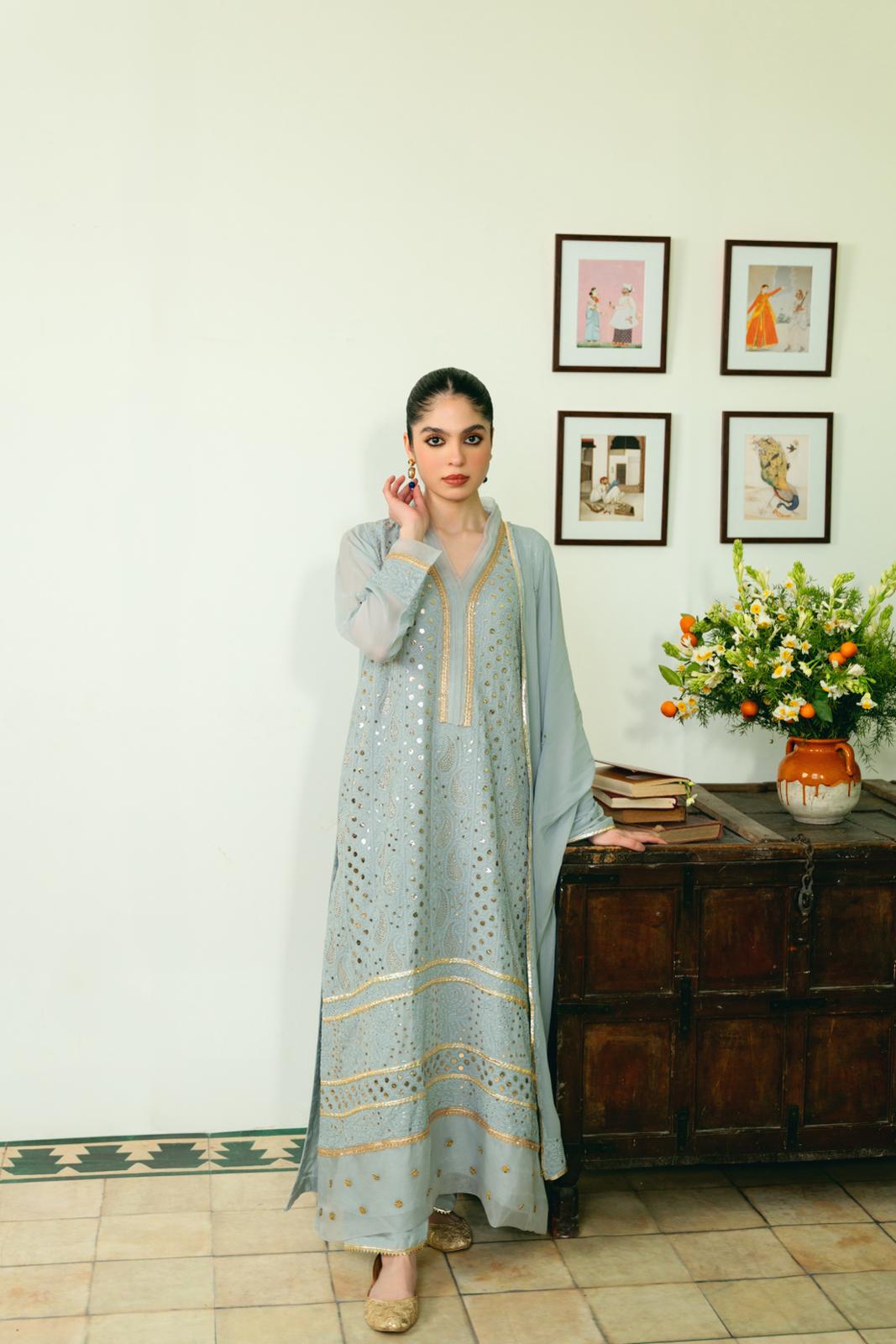 Ice blue Chikan