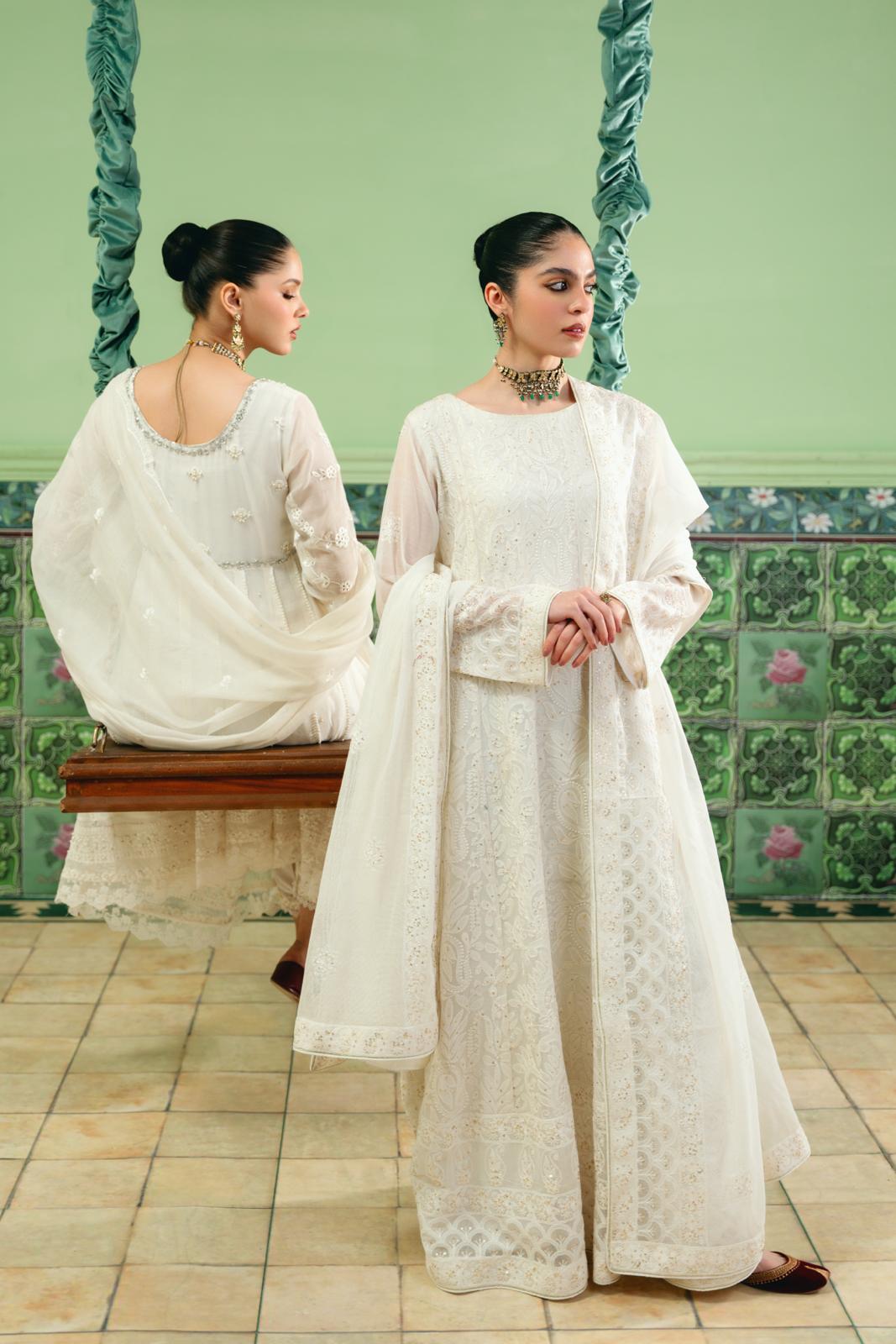 White Chikankari Kalidaar