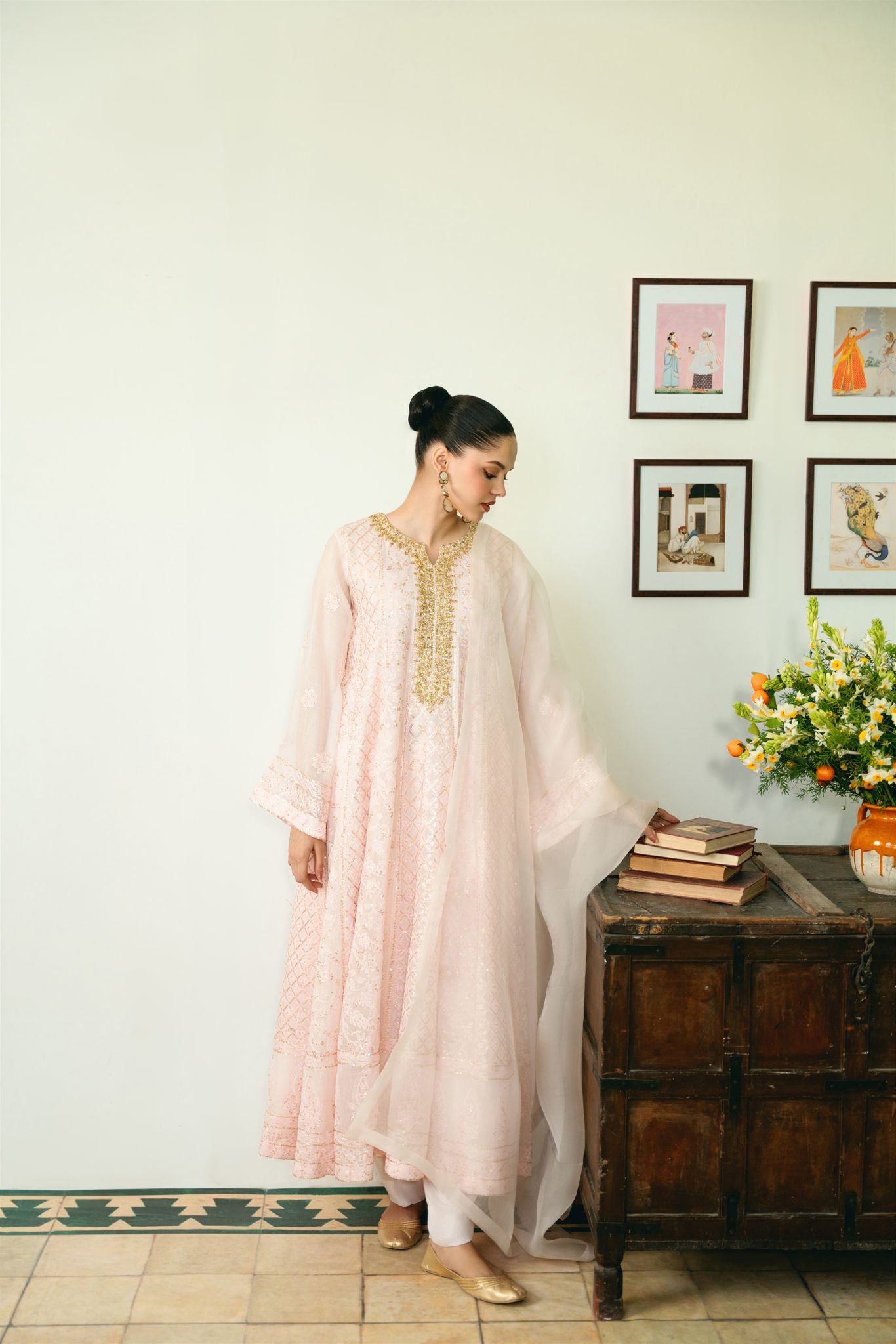 Pastel Pink Chikankari Kalidaar