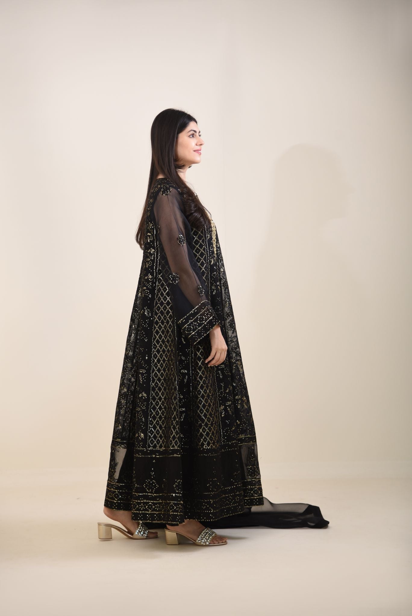 Black Chikankari Kalidaar