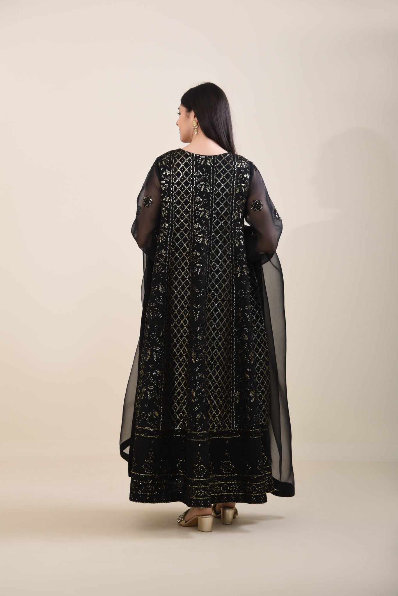 Black Chikankari Kalidaar